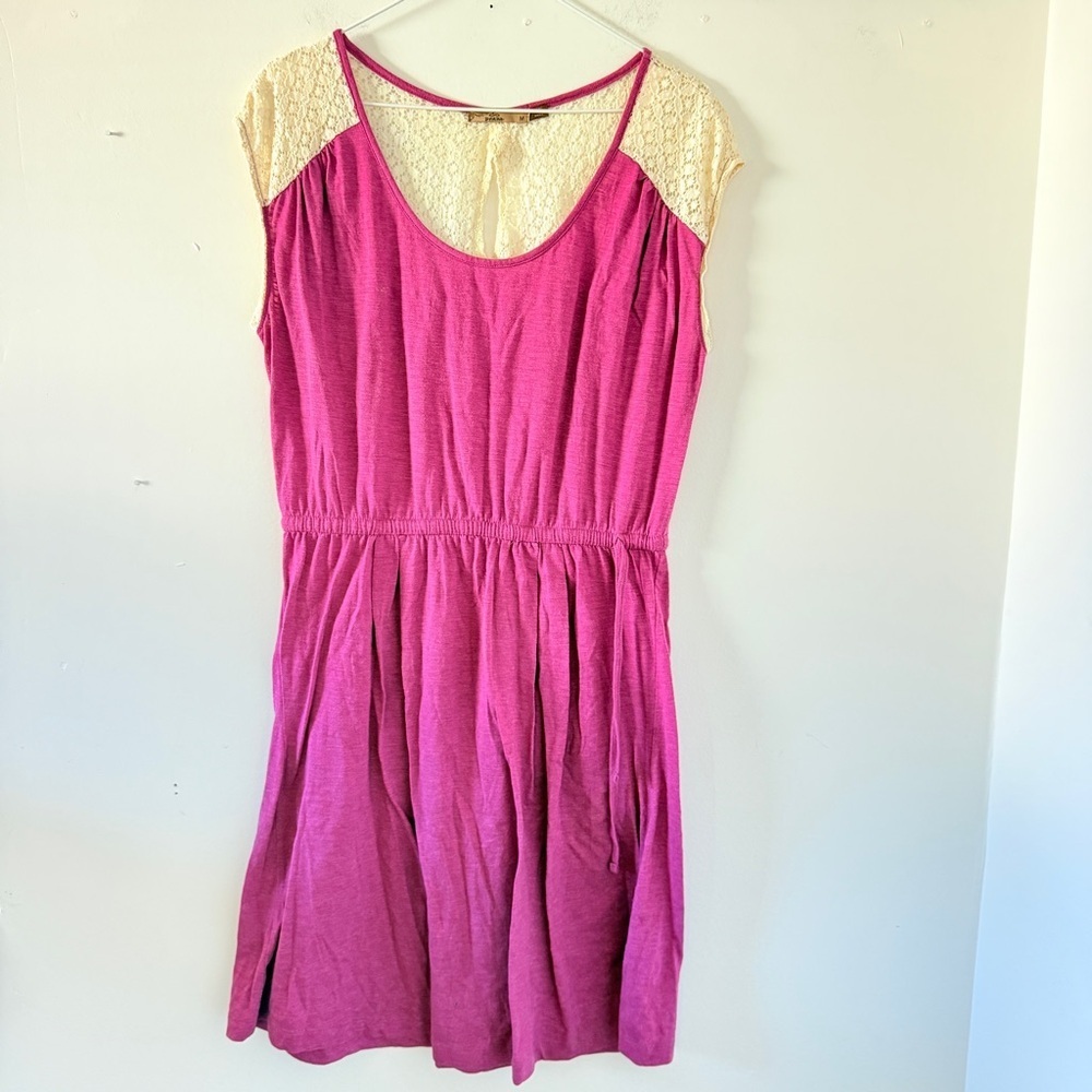 prAna Magenta Knit Dress Lace Shoulder Boho Casual Fit & Flare Dress